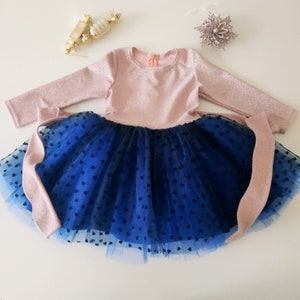 Navy Tulle Tutu Dress: Pink Silver Jersey Baby Girl Dress