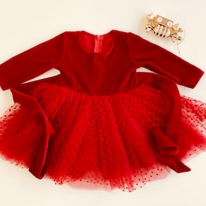 Red Christmas tulle dress, red christmas dress toddler, baby christmas dress velvet, girl christmas dress, christmas gift baby