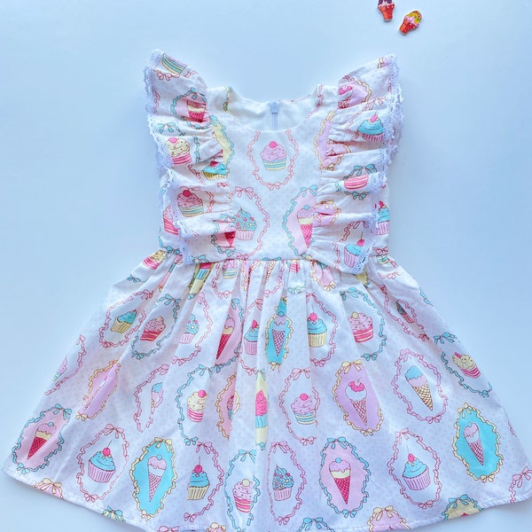 Ice cream outfit, sun dress, ice cream party dress, ruffle dress, girls birthday dress, pink birthday dress, beach dress, cotton dress