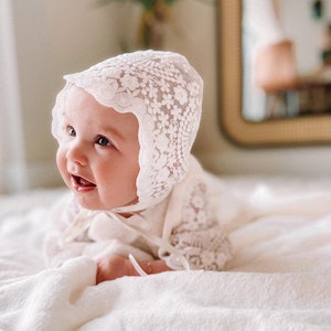 Baptism hat, baptism bonnet, christening bonnet, lace bonnet image 2