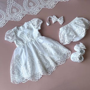 Handmade Floral Lace Baptism Dress: Baby Girl Christening Gown Set