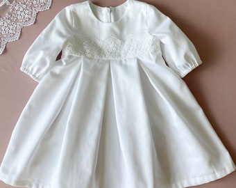 White baptism dress for baby girl, christening lace gown