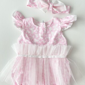 Romper with butterflies, pink dress for photoshoot, butterfly dress, butterfly headpiece, 1st birthday butterfly theme, butterfly baby dress