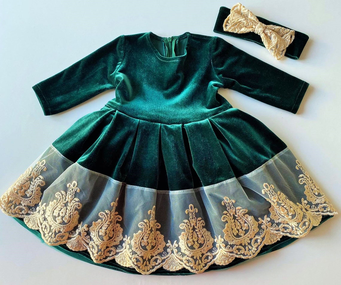 Christmas tree dress christmas dress baby girl green velvet Etsy