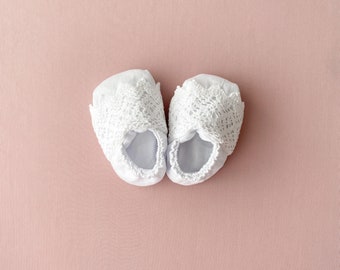 White Crochet Baby Booties: Baptism Gift, Newborn Shoes