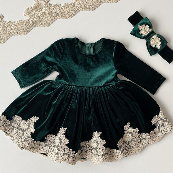 Christmas dress toddler, christmas dress girls, christmas dress green baby girl, emerald green dress girl christmas