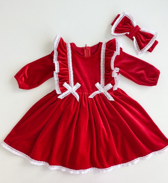 Red 1st Christmas Dress Handmade Christmas Outfit Baby Girl Holiday Gown Red 1st Christmas Dress Handmade Christmas Outfit Baby Girl Holiday Gown