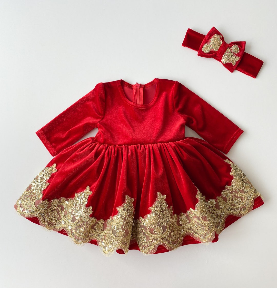 Christmas Dresses for Girls, Red Velvet Christmas Dress, Baby Girl