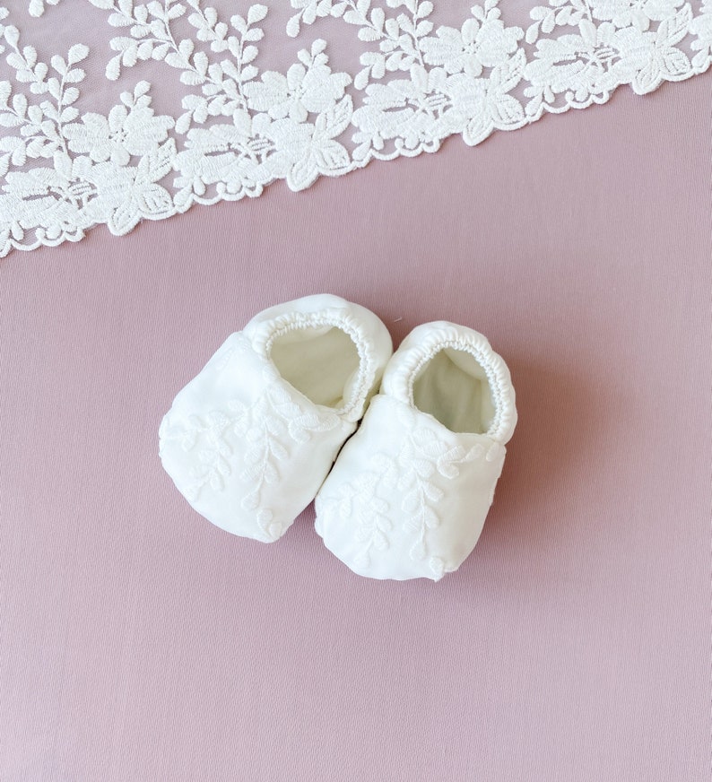 Baby shoes, baby girl baptism shoes, baptism booties, ivory baptism booties, baby girl baptism gift, baby shower gifts image 1