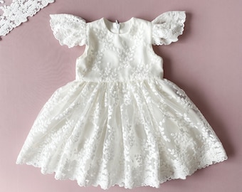 Baptism Dress With Short Sleeves Baby Girl Dress Baptism Lace Dress Christening Dress Girl Baptism Dress For Baby Girl