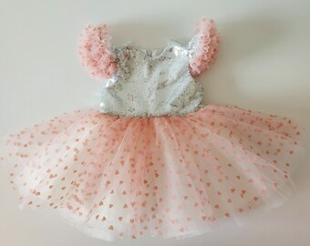 Pink girl dress  sequin dress silver toddler dress tutu dress