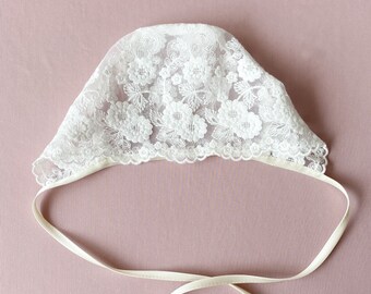 Baby bonnet, lace baptism dress, baby girl bonnet, baby hat, christening lace bonnet