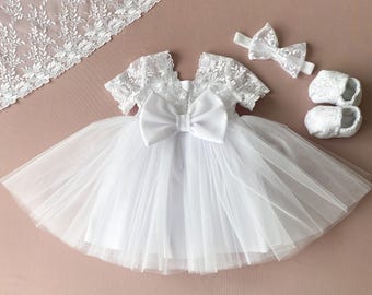 Baptism outfit for baby girl White christening dress for girl Blessing gown