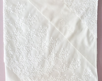 Personalized Baby Baptism Blanket: Embroidered Lace Christening Blanket