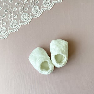 Ivory Christening Booties: Soft Baby Baptism Shoes
