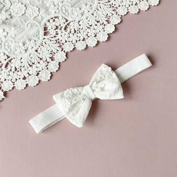 Baby Girl Baptism Headband: Christening Lace Bow Headband