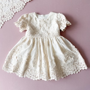 Baby girl christening dress, Baby girl baptism dress, Short sleeve baptism dress, Lace Baptism Gown, Blessing Dress Girl, Newborn Outfit
