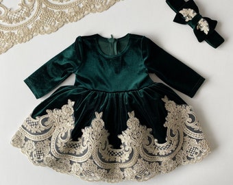 Christmas dress, green christmas dress, 1st christmas dress, forest green dress, victorian dress