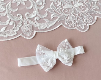 Lace Bow Baby Headband: Christening Headwear