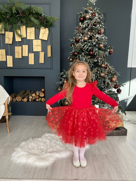 Kerst rode jurk kerstjurk met sterren 1e verjaardag - Etsy België