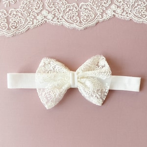 Baby headband with bow, baptism headband, christening headband image 1