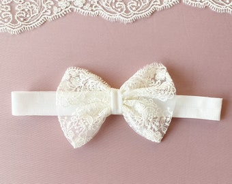 Baby headband with bow, baptism headband, christening headband