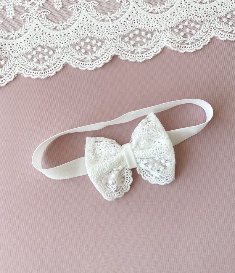 Baby headband, lace baby girl headband, baptism favors, baby girl gift 画像 3