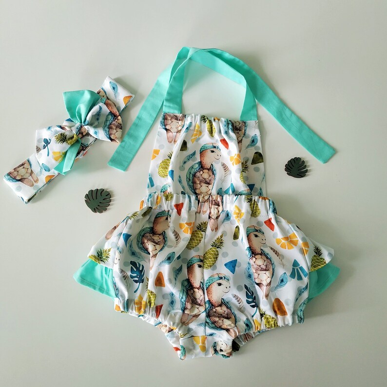 Summer girl cotton outfit turtle baby shower gift turtle shirt tropical dress
