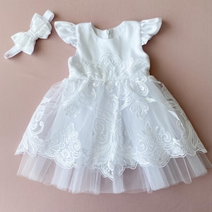 Handmade Lace Baptism Gown: Baby Christening Dress & Headband