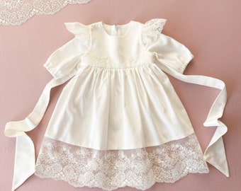 Cotton & Lace Baptism Dress: Baby Girl Christening Gown
