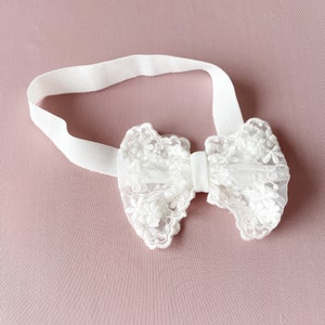 Baptism Headband For Baby Girl Headband Bow Lace Baby Girl Baptism Headband image 2