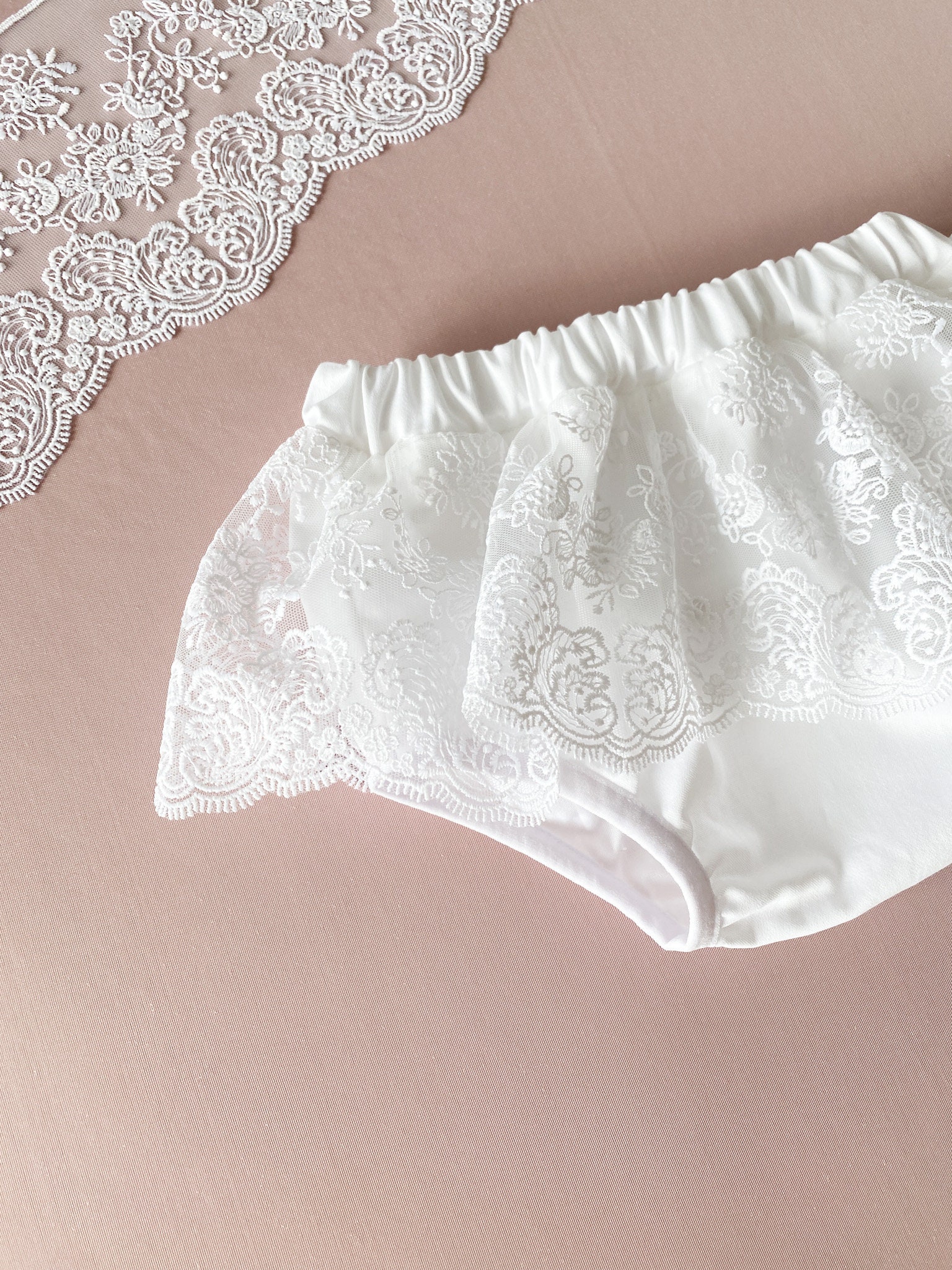White Lace Baby Bloomers: Ruffle Baptism Pants