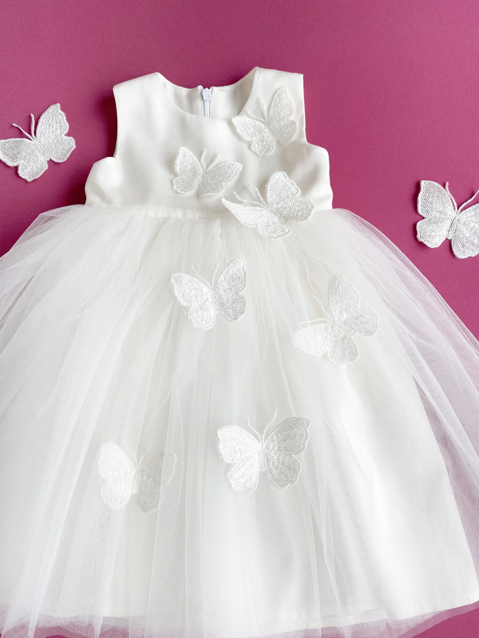 Robe De Princesse FYMNSI Pour Bébé Fille - Tulle Avec Papillons - Baptême, Mariage, Fêtes - Tailles 80 à 120