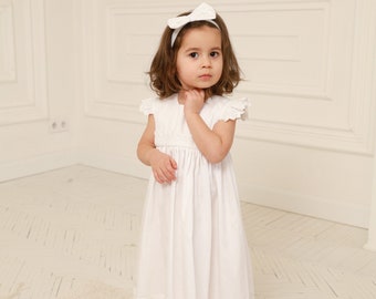 White baptism dress for baby girl, cotton baby girl baptism dress, christening girl outfit