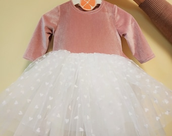 Blush Pink 1st Birthday Dress: Heart Tulle Baby Party Dress