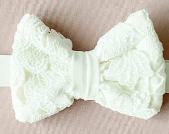 Baby Baptism Headband: Lace Bow Christening Headband