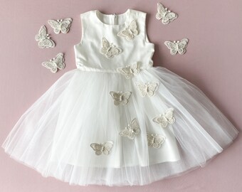 Butterfly Flower Girl Dress: Pearl Embellished Tulle