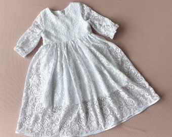 Lace Christening Gown: White Tulle Baptism Dress for Baby Girl