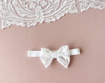 Lace Bow Baby Headband - Baptism Christening Headband