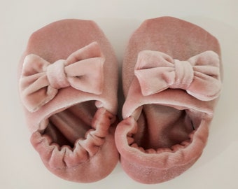 Pink Velvet Baby Booties: Handmade Baby Girl Gift