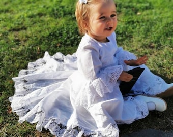 Lace Baby Girl Christening Dress: Cotton Baptism Gown