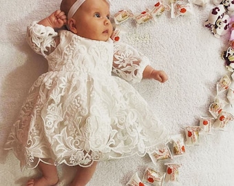 Lace Baptism Dress: Natural Cotton Christening Gown