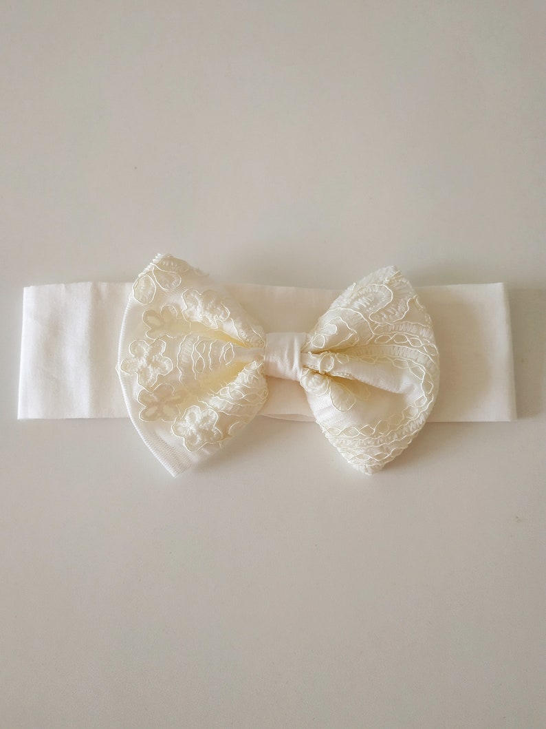 Baptism Girl Headband Christening White Headband Newborn Etsy
