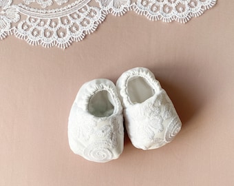 Lace Baptism Shoes: White Baby Girl Christening Booties