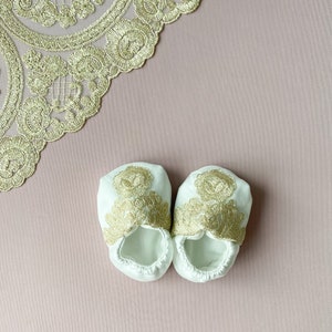 Lace Baby Booties: Natural Cotton Christening Slippers