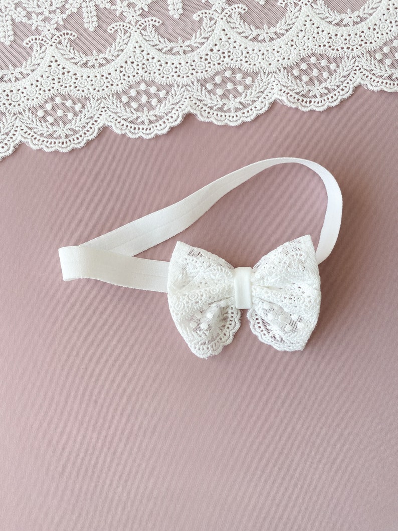 Baby headband, lace baby girl headband, baptism favors, baby girl gift 画像 4