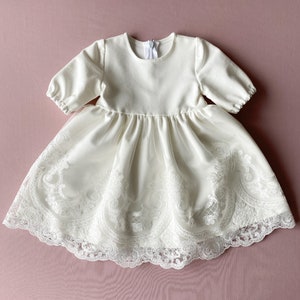 Ivory Baby Girl Baptism Dress: Lace Christening Outfit