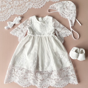 White christening gown set for baby girl, white baptism dress, baptism girl gift