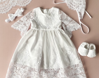 White christening gown set for baby girl, white baptism dress, baptism girl gift