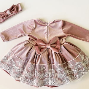 Pink Velvet Dress Baby Girl Dress Toddler Girl Dress
